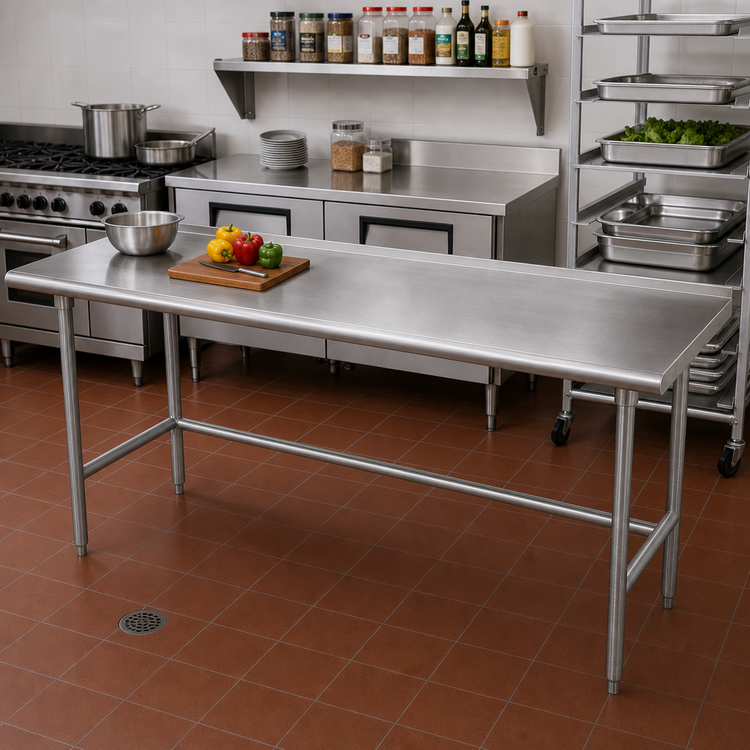 Product image #2 for Advance Tabco 108" x 30" Stainless Steel Work Table with 1-1/2" Rear Up-Turn and Galvanized Open Base