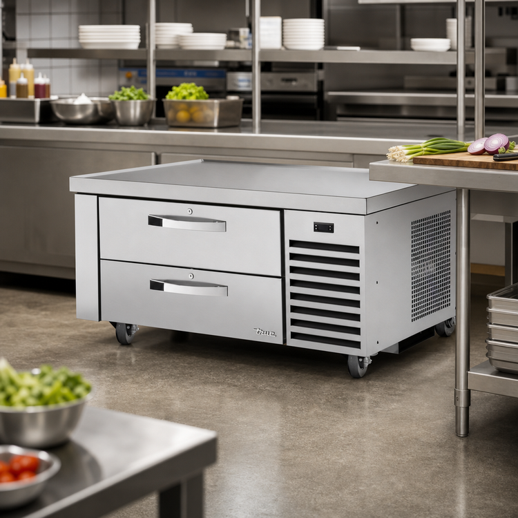 Product image #2 for True 48-3/8" 2-Drawer Refrigerated Chef Base with Stainless Steel Top, R290, 4-Inch Casters