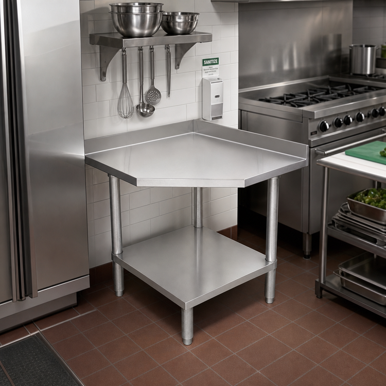 Product image #2 for Omcan Stainless Steel Corner Work Table with Undershelf, 30 x 30 x 34 Inches, 800 lb. Capacity