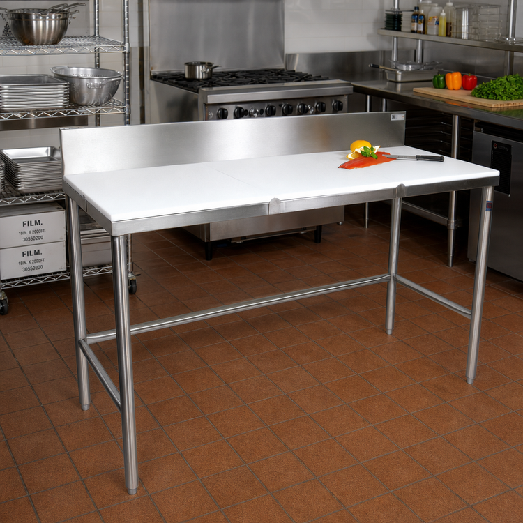 Product image #2 for John Boos 48 Inch x 24 Inch Reversible 3/4 Inch Poly Top Trimming Table with 6 Inch Backsplash