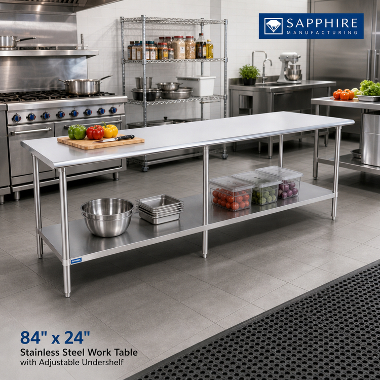 Product image #2 for Sapphire Manufacturing 84 Inch x 24 Inch Stainless Steel Work Table with Adjustable Undershelf