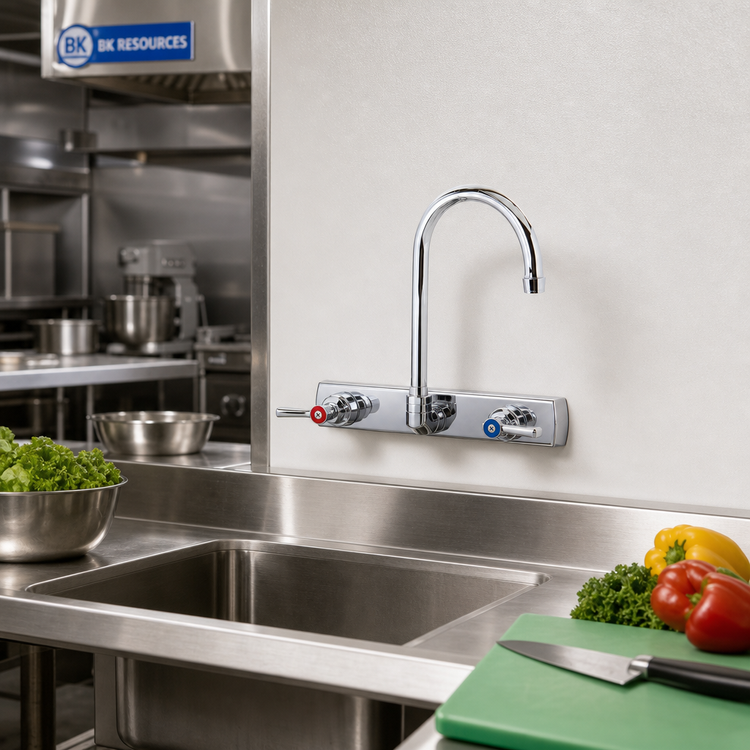 Product image #2 for BK Resources OptiFlow Heavy Duty Solid Body Splash-Mount Faucet, 8" Centers, 3" Gooseneck Spout