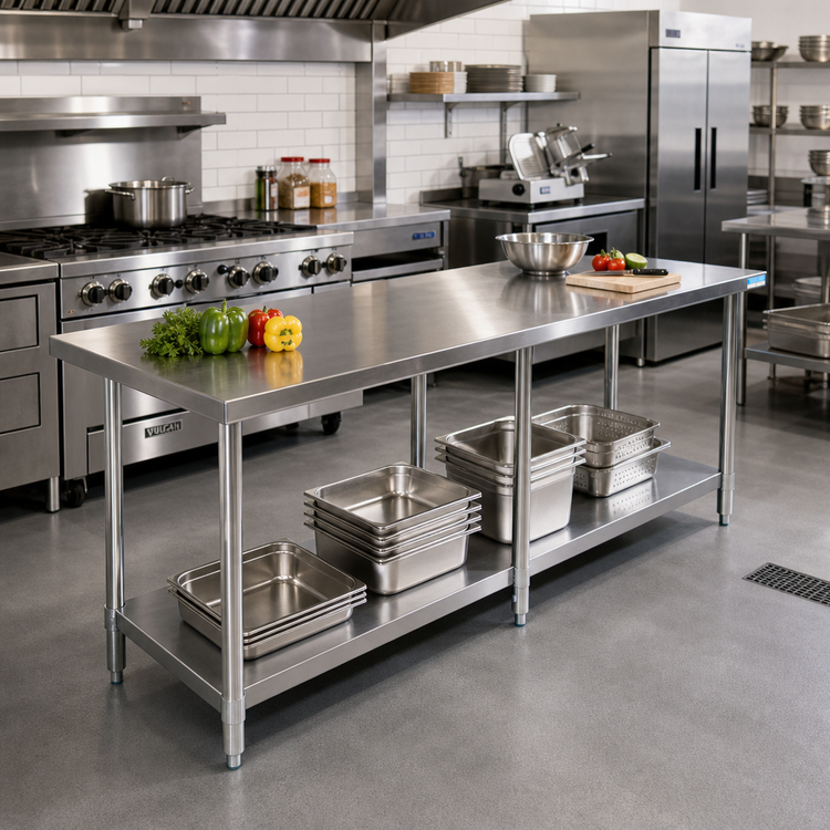 Product image #2 for BK Resources 84" x 18" x 34-3/4" T-304 Stainless Steel Work Table with Adjustable Undershelf