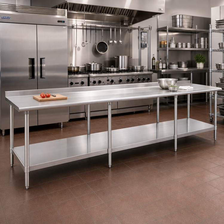 Product image #2 for Eagle Spec-Master 108-Inch Stainless Steel Work Table with Rear Up-Turn and Undershelf