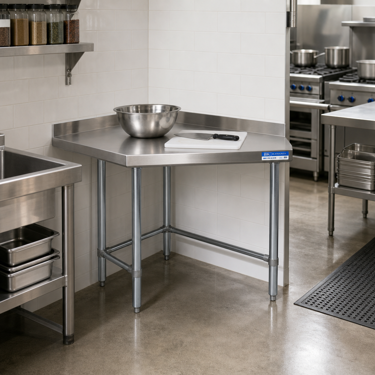 Product image #2 for BK Resources 30 x 30 Inch Stainless Steel Corner Work Table with Open Base