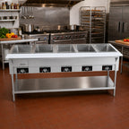 Thumbnail image #2 for Serv-Ware EST5-2 5-Well Open Well Electric Steam Table, Stainless Steel, Open Shelf Base, 220-240V