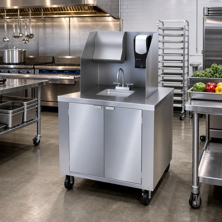 Product image #2 for Dinex Mobile Self-Contained Stainless Steel Handwashing Station, 120V, 5-Inch Casters