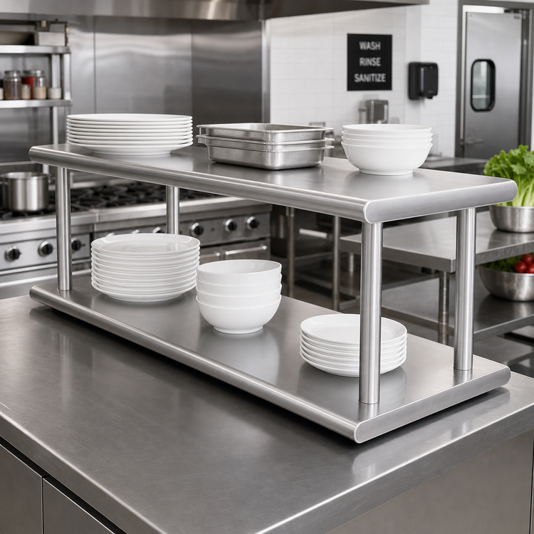 Product image #2 for Advance Tabco Double-Tier Stainless Steel Pass-Thru Shelf, 60"W x 24"D