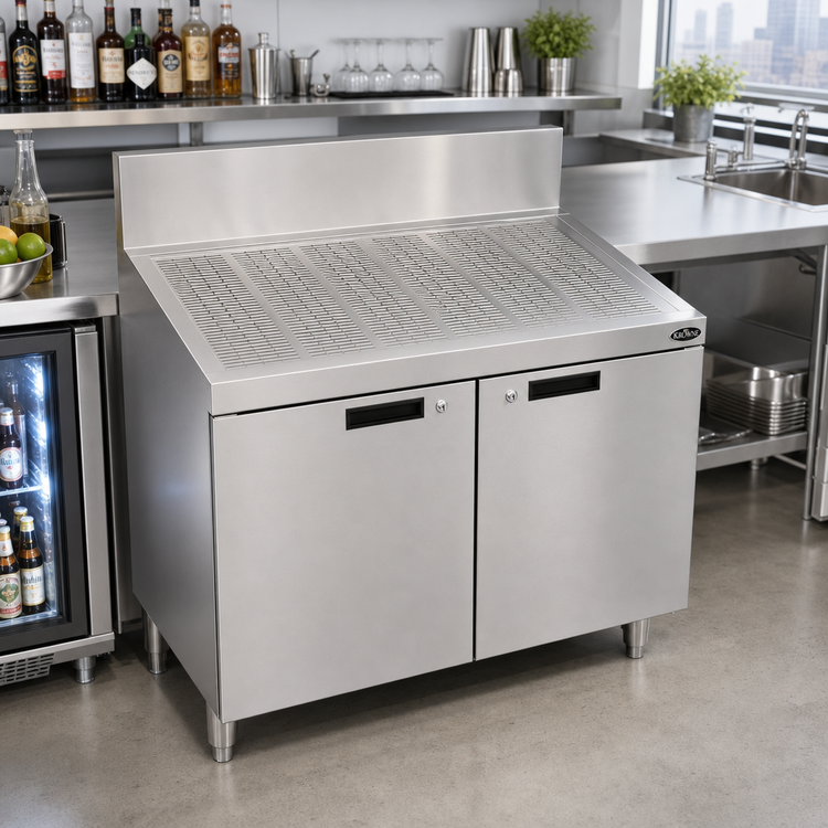 Product image #2 for Krowne Royal Series 36"W x 24"D Underbar Drainboard with Enclosed Cabinet Base and Locking Hinged Doors
