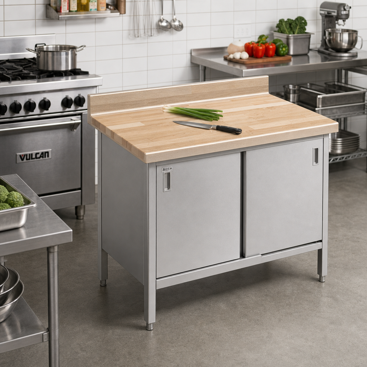 Product image #2 for John Boos Edge-Grain Maple Wood Top Work Table with Sliding Door Cabinet Base, 36 x 24 x 40-1/2 Inches