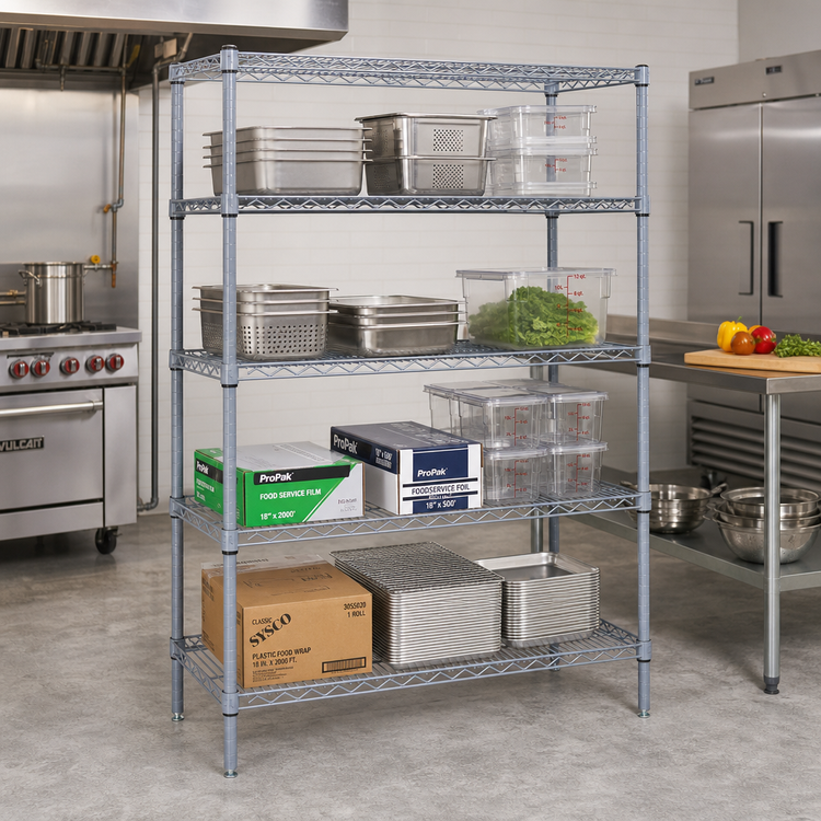 Product image #2 for Quantum Gray Epoxy Antimicrobial Wire Shelving Starter Kit, 72"W x 30"D x 54"H, 4-Shelf Stationary Unit