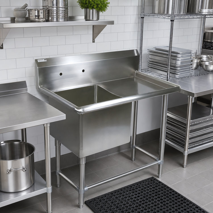 Product image #2 for John Boos Pro-Bowl 1-Compartment Stainless Steel Sink with 24-Inch Right-Hand Drainboard and 10-Inch Backsplash
