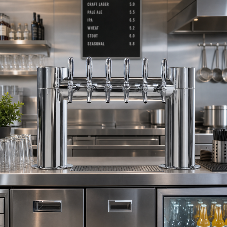 Product image #2 for Micro Matic Metropolis H 2-Column 6-Faucet Air-Cooled Stainless Steel Countertop Draft Tower