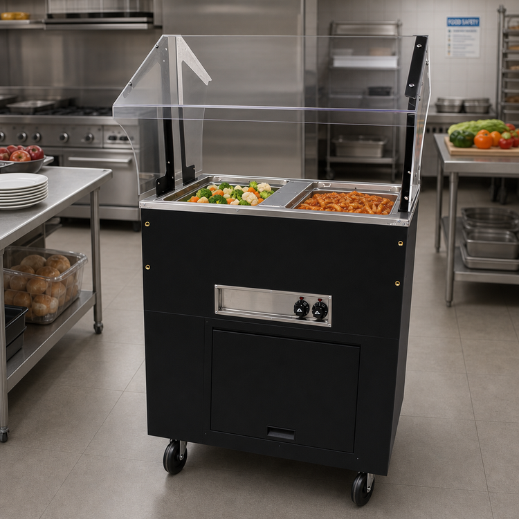 Product image #2 for Advance Tabco Triumph Supreme Mobile Electric Hot Food Buffet Table with 2 Sealed Wells and Sneeze Guard, 208-240V