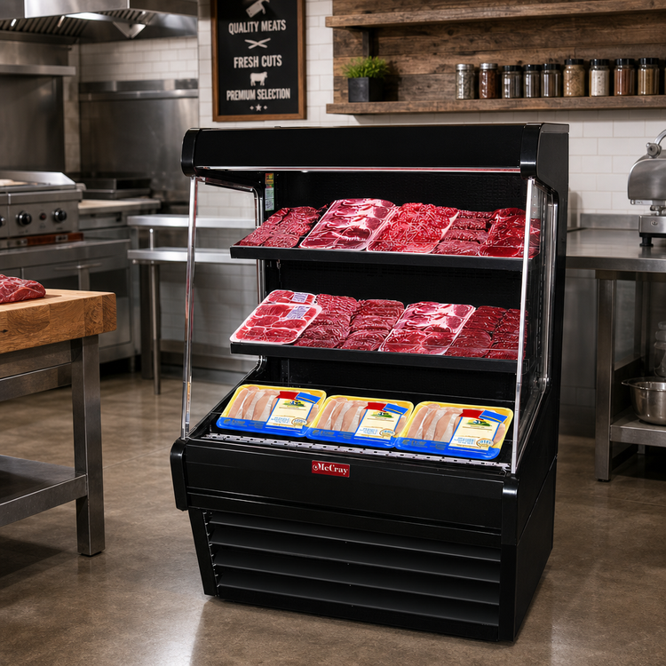 Product image #2 for Howard-McCray Ovation Series 39-Inch Wide Meat Open Merchandiser, Self-Contained Refrigeration, Black
