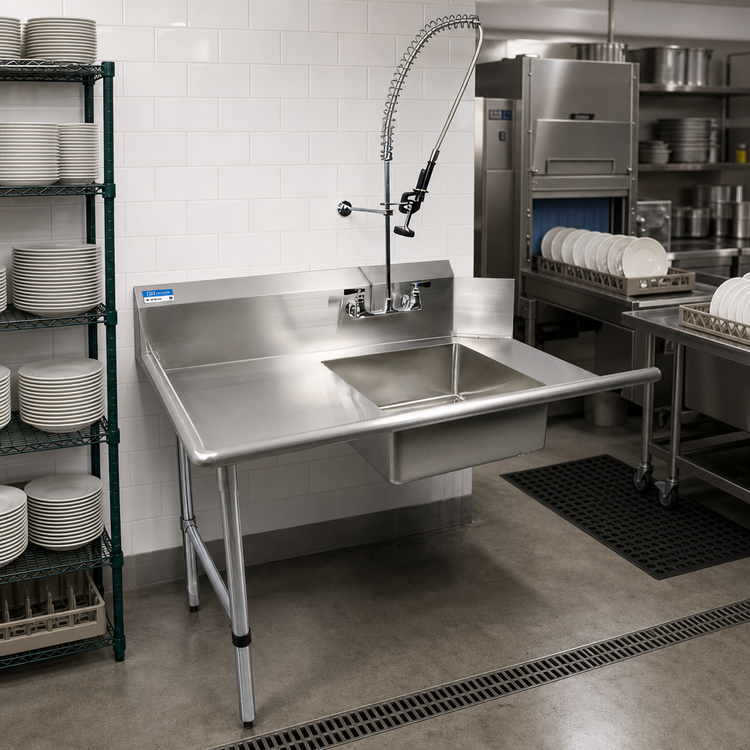 Product image #2 for BK Resources 60-Inch Straight Soiled Dish Table with Left-to-Right Operation, Pre-Rinse Sink, and Faucet