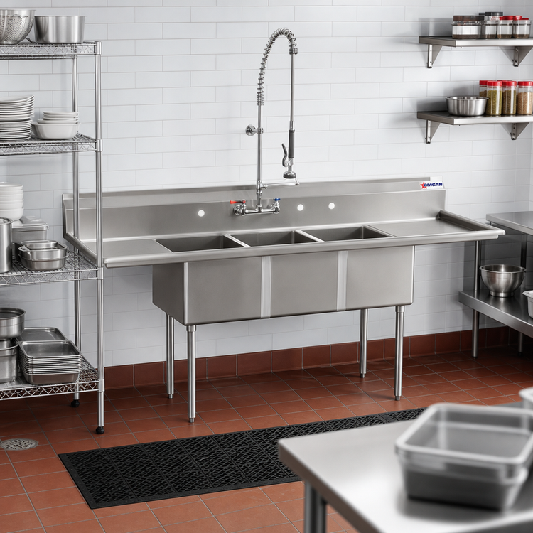 Product image #2 for Omcan USA 3-Compartment Pot Sink with Left and Right Drainboards