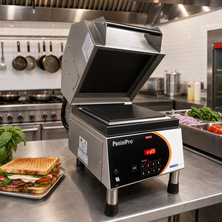 Product image #2 for Nemco PaniniPro Countertop Commercial Panini Press with Grooved Top & Smooth Bottom, 240V