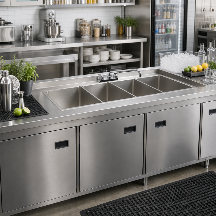 Product image #2 for Underbar Drop-In 4-Compartment Bar Sink with Marine Edge, 42 Inch Wide, Stainless Steel