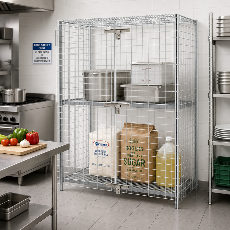 Product image #2 for Stationary Wire Security Cage with 2 Shelves, 36 x 24 x 63 Inch, Chrome Finish