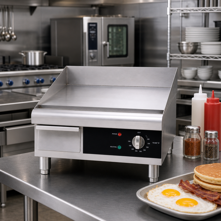 Product image #2 for Omcan Countertop Electric Griddle, 16-Inch Smooth Steel Cooking Surface, 1.75 kW, Stainless Steel
