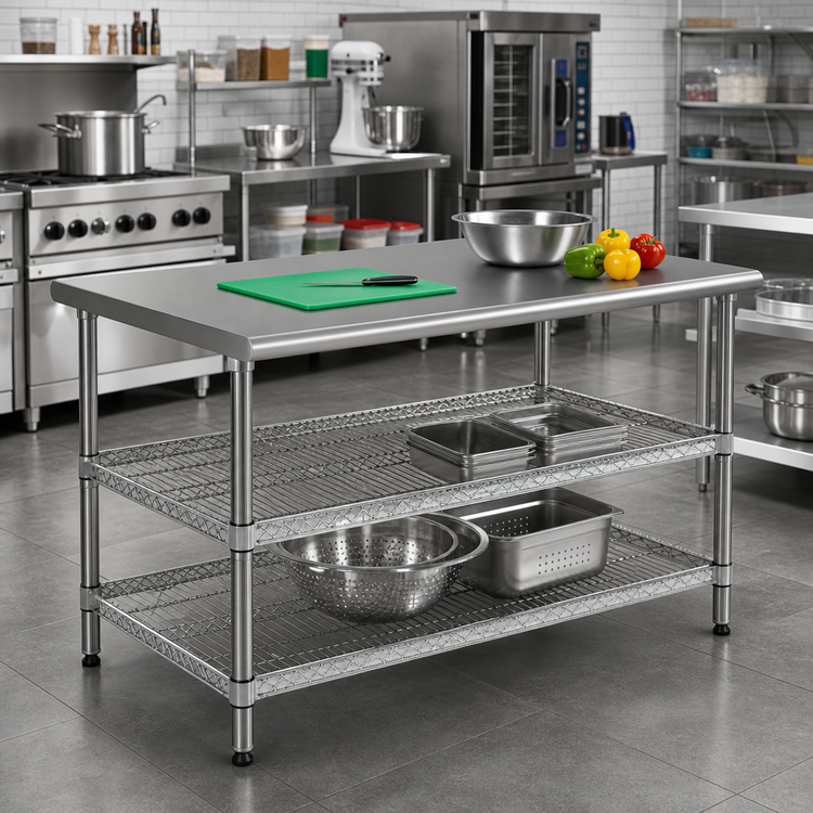 Product image #2 for Eagle AdjusTable 36 x 30 Inch Heavy-Duty Stainless Steel Work Table with 2 Adjustable Undershelves