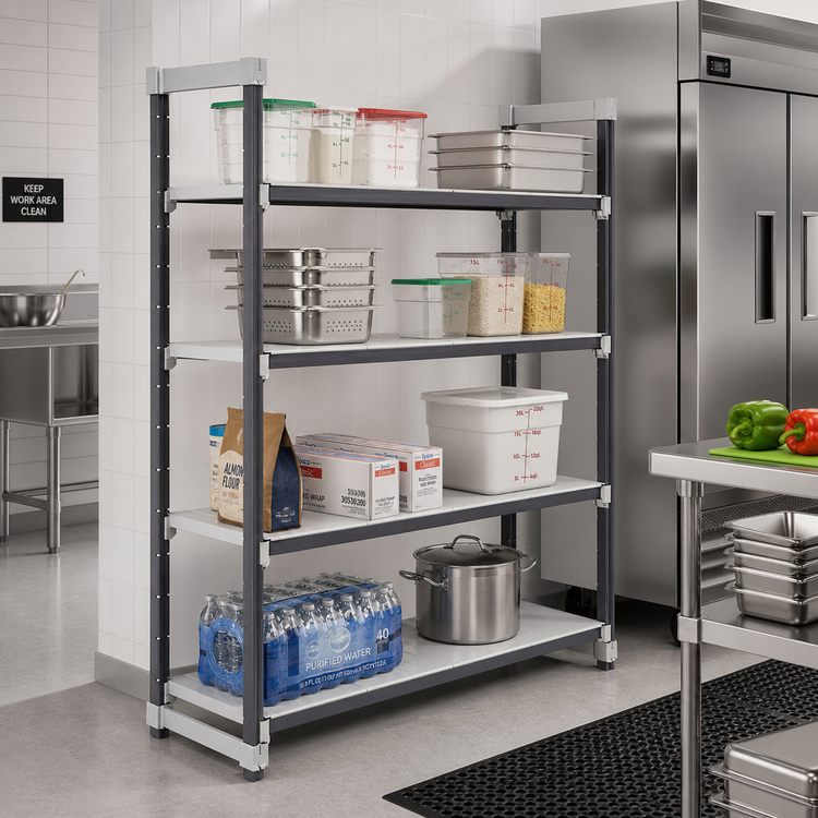 Product image #2 for Cambro Camshelving Elements XTRA 4-Tier Solid Stationary Starter Shelving Unit, 72" Long x 21" Deep x 64" High