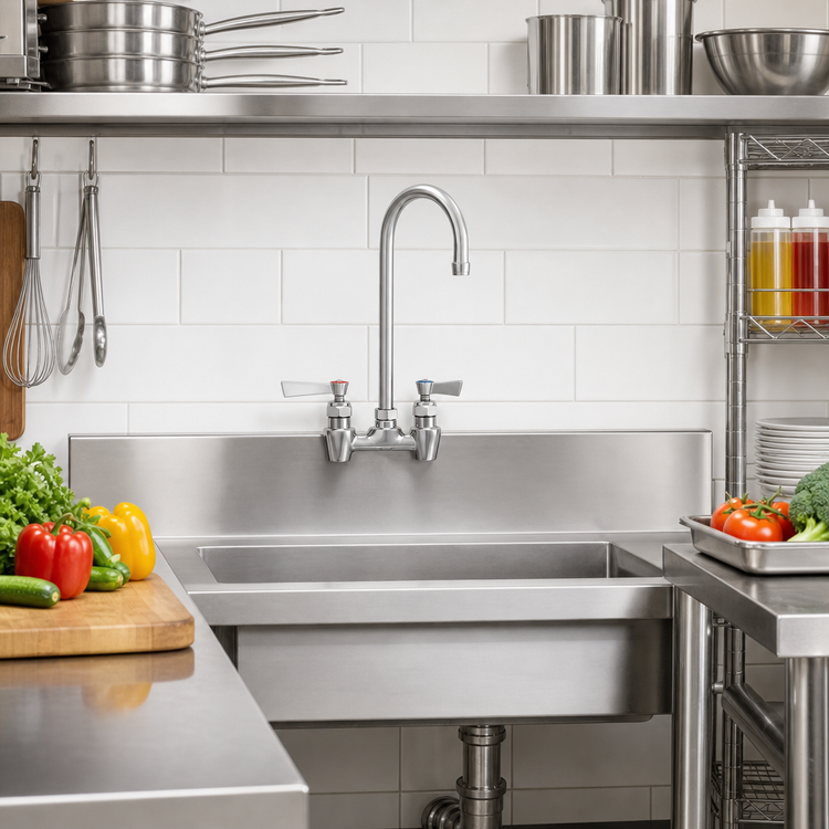 Product image #2 for Fisher 4" Center Backsplash Mount Stainless Steel Faucet with 6" Swivel/Rigid Gooseneck Spout and Lever Handles
