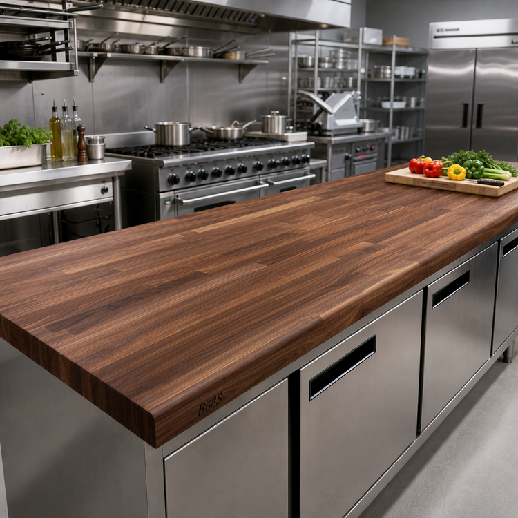 Product image #2 for John Boos Boos Block Blended Edge Grain American Black Walnut Kitchen Countertop, 144 x 36 x 1-1/2 Inch, Varnique Finish