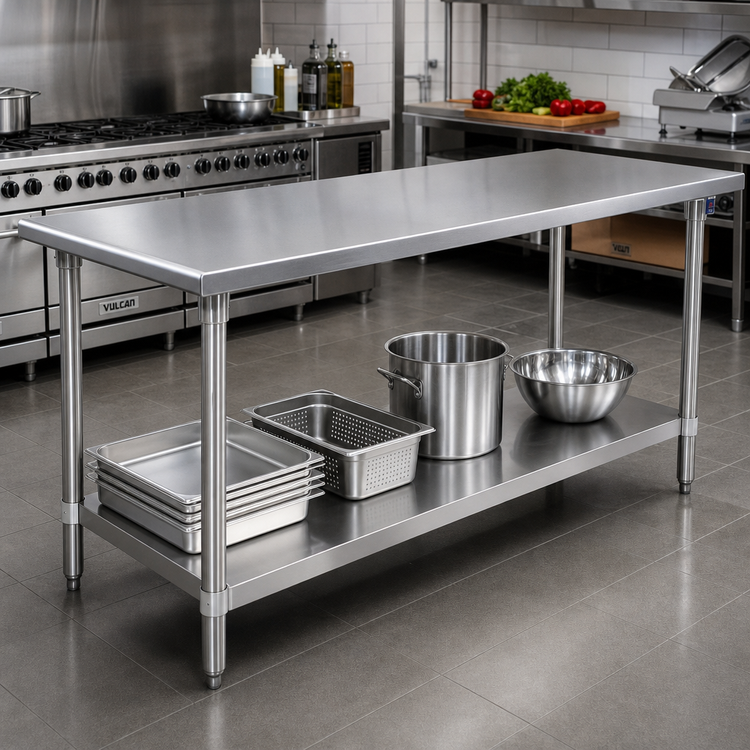 Product image #2 for John Boos Stallion 120-Inch x 30-Inch 16-Gauge Stainless Steel Top Work Table with Adjustable Undershelf