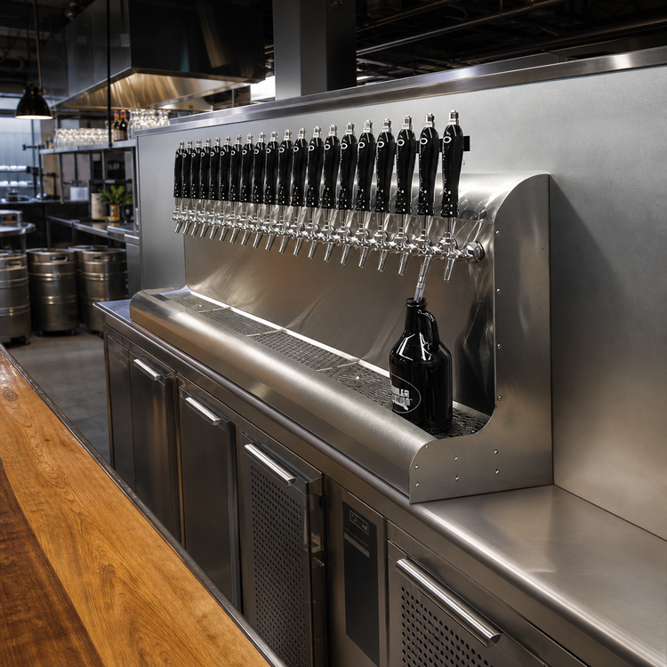 Product image #2 for Perlick 17-Faucet Modular Wall-Mount Glycol-Cooled Draft Beer Dispensing Tower, Bottom Lead, Stainless Steel