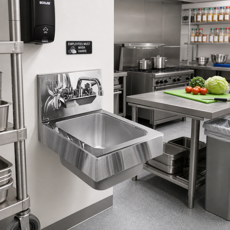Product image #2 for Glastender 12-Inch Wall-Mount Stainless Steel Hand Sink with 6-Inch Deep Bowl and Splash-Mount Gooseneck Faucet