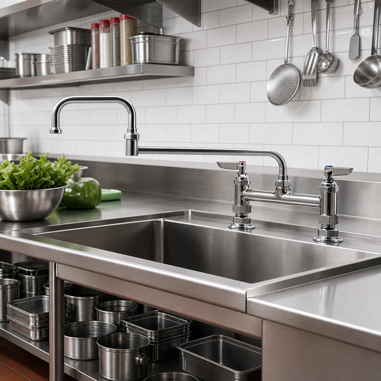 Product image #2 for T&S Brass B-0247 Deck-Mount Swivel Pantry Mixing Faucet with 12-Inch Double-Joint Swing Nozzle, 8-Inch Centers
