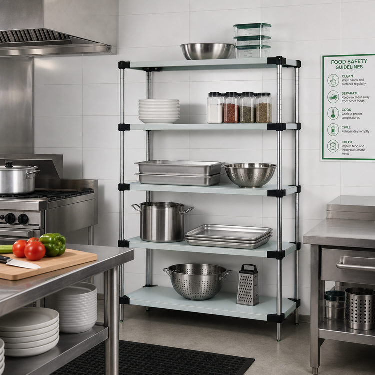 Product image #2 for Quantum 48-Inch Wide x 14-Inch Deep x 63-Inch High Solid Stainless Steel Shelving Starter Kit with 5 Shelves