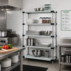 Thumbnail image #2 for Quantum WRS5-63-1448SS Solid 304 Stainless Steel Shelving Starter Kit, 48"W x 14"D x 63"H, 5 Shelves