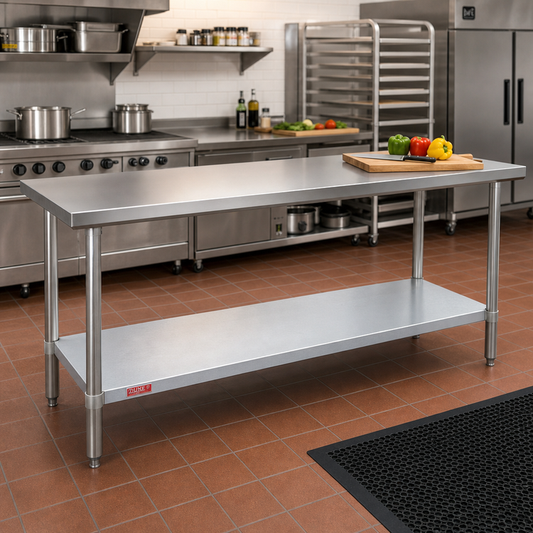 Product image #2 for Duke Stainless Steel Top Work Table with Galvanized Undershelf, 60-Inch Long