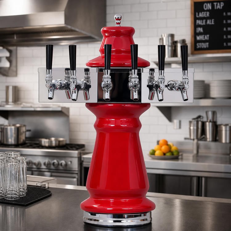 Product image #2 for Glastender Vienna 5-Faucet Air-Cooled Draft Dispensing Tower with Mirror Finish Ceramic Column