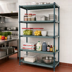 Thumbnail image #2 for Quantum WR63-2172WPM-5 5-Tier Stationary Wire Plastic Mat Shelving Unit, 72"W x 21"D x 63"H, Green Epoxy Coated