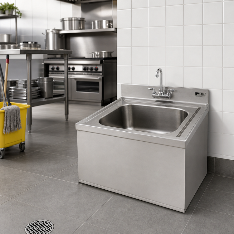 Product image #2 for Eagle Group F2820-X Floor-Mounted Mop Sink, 304 Stainless Steel, 28 x 20 x 8-Inch Bowl