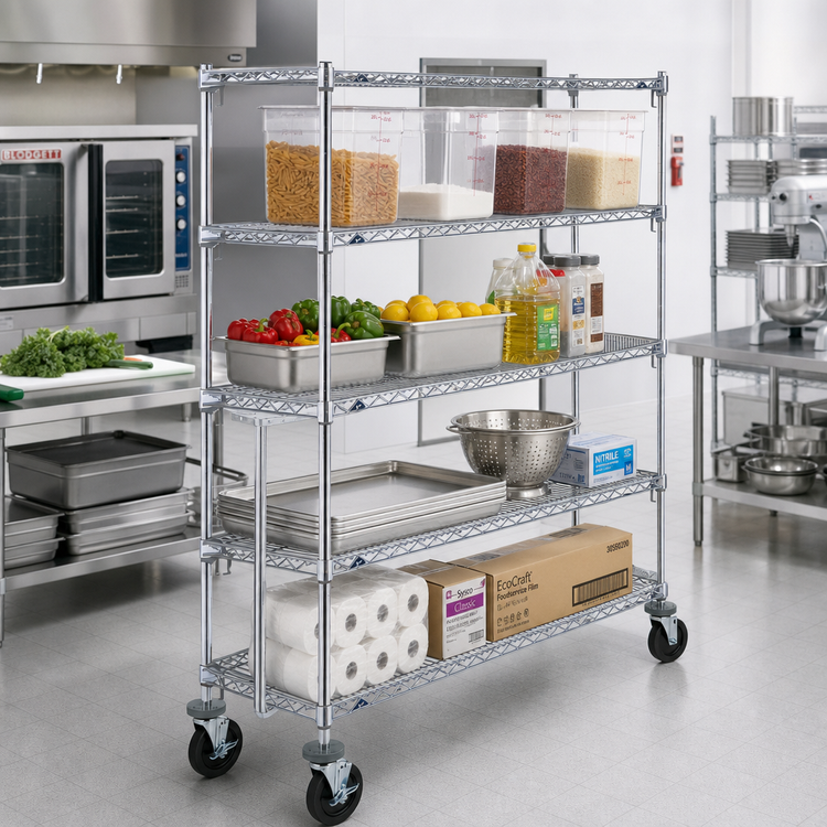 Product image #2 for Metro Super Erecta Super Adjustable Wire Stem Caster Cart, 4-Shelf, Chrome, 60 x 24 x 67-7/8 Inches, 600 lb Capacity