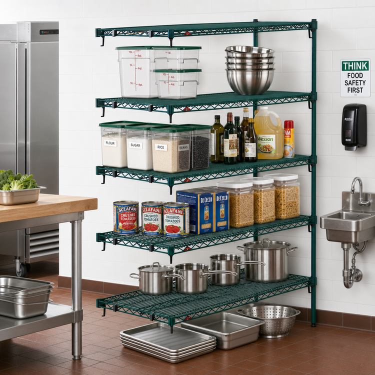 Product image #3 for Metro Super Erecta Super Adjustable Add-On Wire Shelving Unit, 60"W x 24"D x 74"H, 5 Shelves, Green Epoxy-Coated