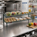 Thumbnail image #2 for Eagle Group QuadTruss FCM1442VG 2-Tier Front-Case Cantilever Wire Shelving Unit, 42"W x 14"D x 14"H, Steel, Green Epoxy