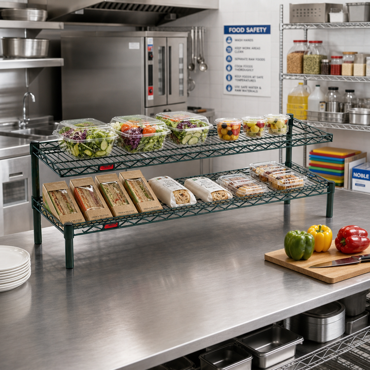 Product image #2 for Eagle QuadTruss FCM1442VG 2-Tier Front-Case Cantilever Merchandising Shelving Unit, 42" W x 14" D x 14" H, Wire Shelves, Valu-Gard Green Epoxy