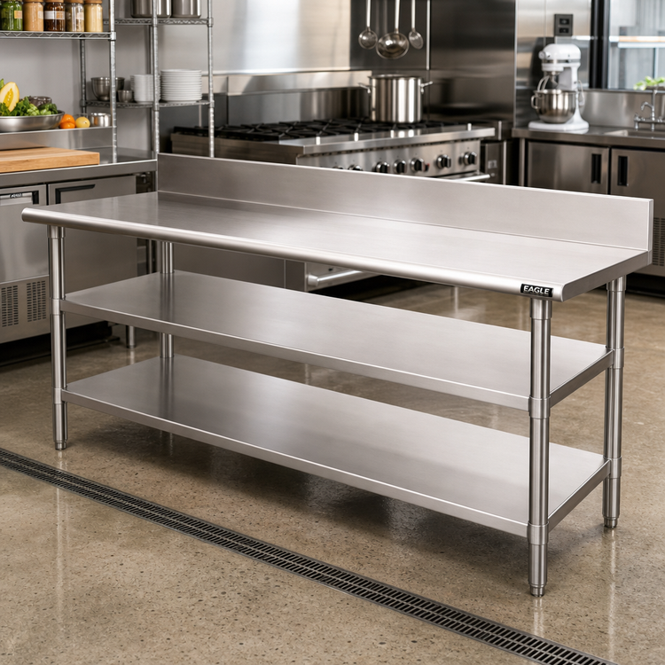 Product image #2 for Eagle Group 120" x 24" Adjustable 18/430 Stainless Steel Work Table Undershelf for Uni-Lok Hat Channel Frame Tables