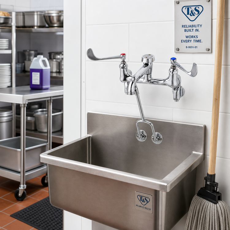 Product image #2 for T&S Brass B-0655-01 Wall-Mount Service Sink/Mop Sink Faucet with Vacuum Breaker Nozzle, 9-Inch Spout