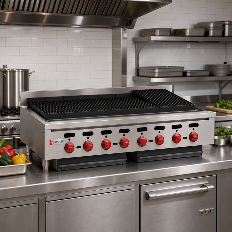 Product image #2 for Wolf Achiever Radiant Countertop Charbroiler, 46-7/8 Inch, 8 Burners, 136,000 BTU
