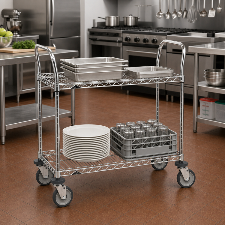 Product image #2 for Metro Super Erecta Heavy Duty 2-Shelf Chrome Plated Bus Cart, 48 x 24 x 39 Inches