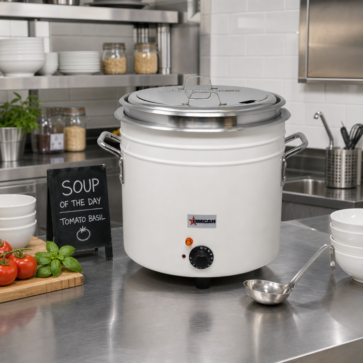 Product image #2 for Omcan 11 Qt Retro Electric Soup Warmer / Rethermalizer, White Ceramic, 120V