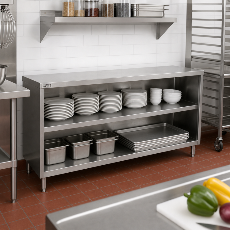 Product image #2 for John Boos 84-Inch Wide Open Front Stainless Steel Dish Storage Cabinet, 15-Inch Deep
