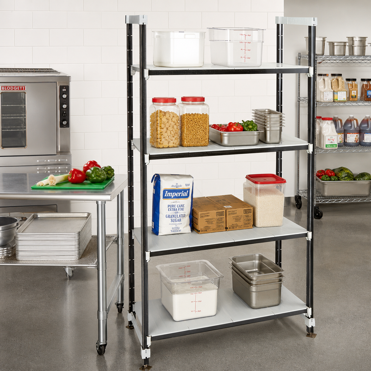 Product image #2 for Cambro Camshelving Elements XTRA 4-Shelf Solid High Density Top Rail Stationary Starter Unit, 21D x 36L x 81H, Speckled Gray